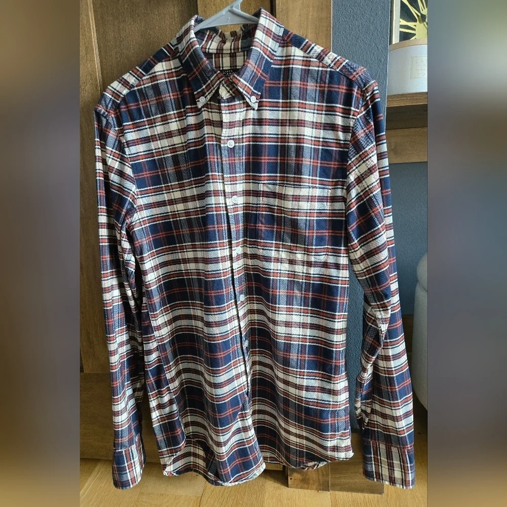 J Crew Mercantile Flex button up Plaid shirt Casual Business Layers Cotton Euc